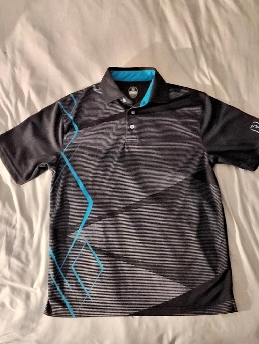 PGA Tour Pro Series Men's Geometric Polo Black & Blue Size S-CH